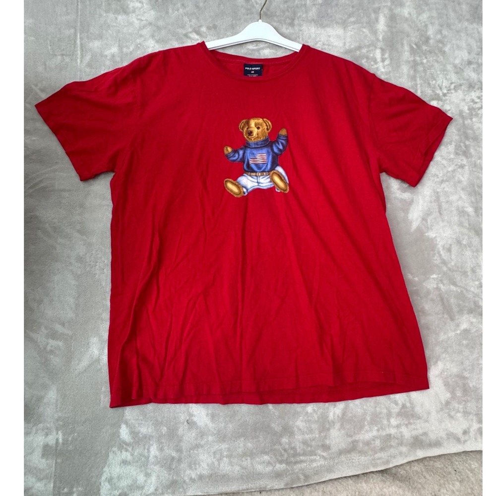 Polo Sport Ralph Lauren Red Polo Bear American Flag T-Shirt Mens Large Vintage